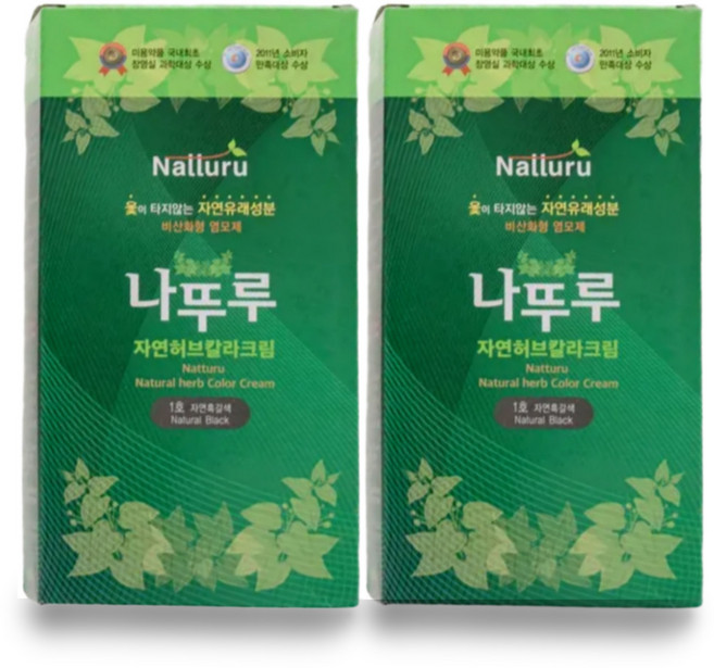 나뚜루염색약 자연흑갈색 새치염색 옻없는염색약 옻안타는염색약 허브칼라크림, 1호 자연흑갈색, 2개