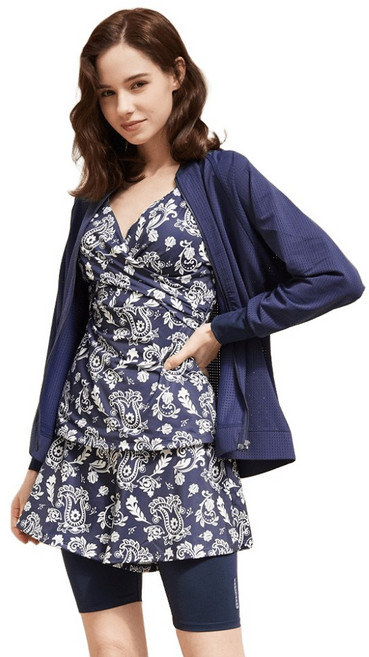 베이직엘르 여성용 루즈핏 펀칭 집업 긴소매 상의 + 반바지 + 브라탑 래쉬가드 세트 BEL-V210N