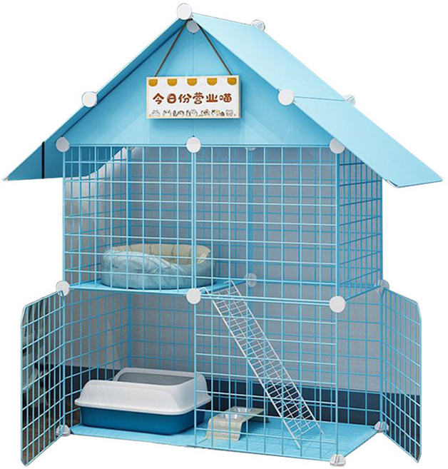 BOSUN 아이리스 고양이 케이지 대형 철장 2단 3단, [75*75*110] 이층 빌라, 패키지 1 (등산 사다리 꾸준한 버튼 고양이의 둥지), 1개