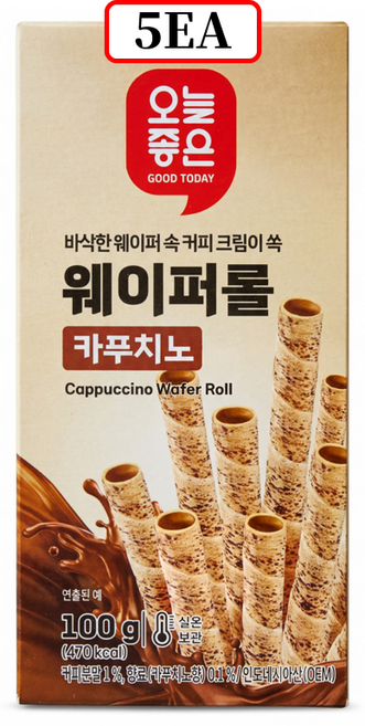 오늘좋은 웨이퍼롤 카푸치노, 5개, 100g