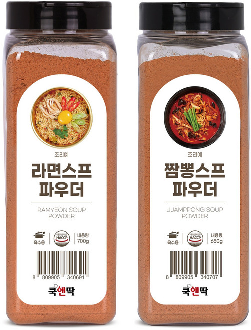 (1+1) (로켓) 쿡앤딱 라면스프 파우더 & 짬뽕스프 파우더 대용량 매운 국물요리 캠핑 여행 분말 짬뽕다시, 1.35kg, 1개