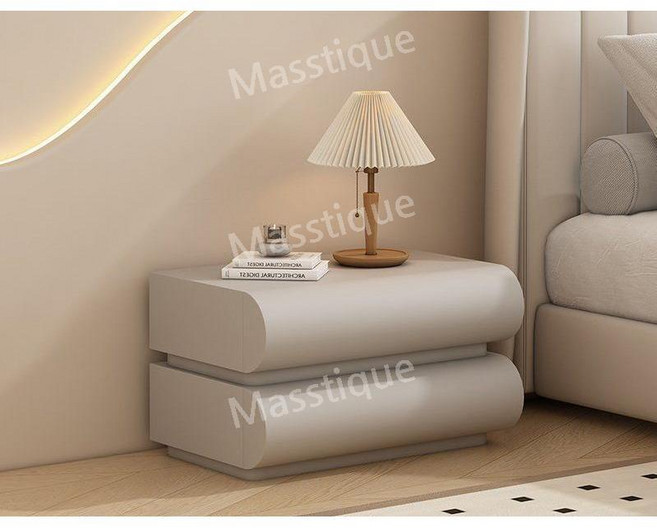 가죽으로 마감된 고급 원목 협탁 유니크한 라운드 디자인 2단 침실 서랍장 모던감성 인테리어, 라이트 그레이, 1개