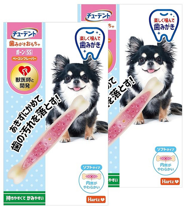 튜던트 칫솔질 장난감 본 소프트 타입 SS 초소형 개 전용 베이컨 맛 ×2개 하트 Hartz 개 장난감 수의사와 개발, 1개, 상세페이지 참조