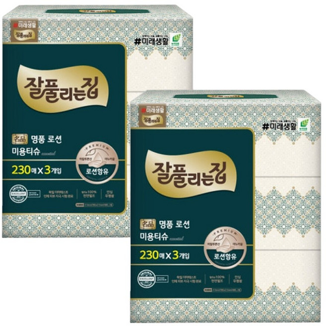 잘풀리는집 미용티슈 리얼모이스쳐 보습티슈 210매 명품로션미용티슈 230매 6개로 변경, 230개입