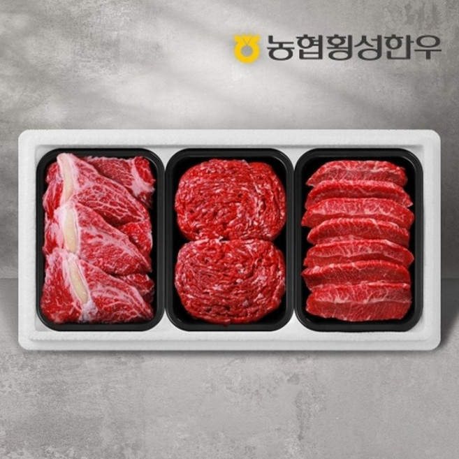 기타 [농협횡성한우] 1등급 명품 특선세트 1호 1.2kg (등심1팩+불고기1팩+특수부위1팩)/팩당400g, 1박스