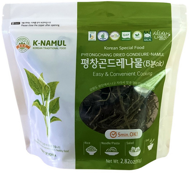 평창팜 / 삶지않고 불려서 사용하는 5분ok 평창곤드레나물 80g 1개 / GAP인증 / 비건인증 / 할랄인증, 곤드레나물 80g