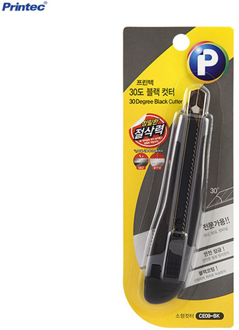 [프린텍] 30도 블랙 소형 커터칼 CE09-BK, 없음
