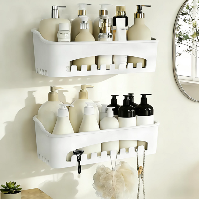 TidyBa 욕실선반 ABS 무타공 일자형 다용도 정리함 화장실선반 세면대선반, 흰색, 2개