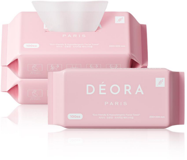 데오라 부드러운 순면 일회용 페이스타올, 3개, 100매