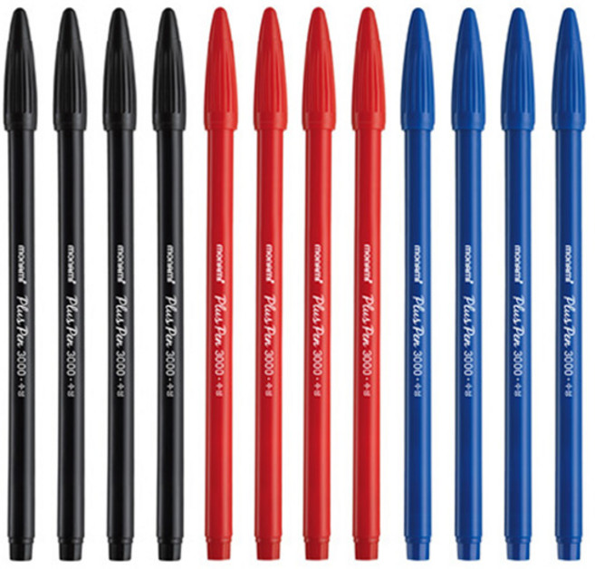 모나미 프러스펜 3000 12P, 흑색4개+적색4개+청색4개