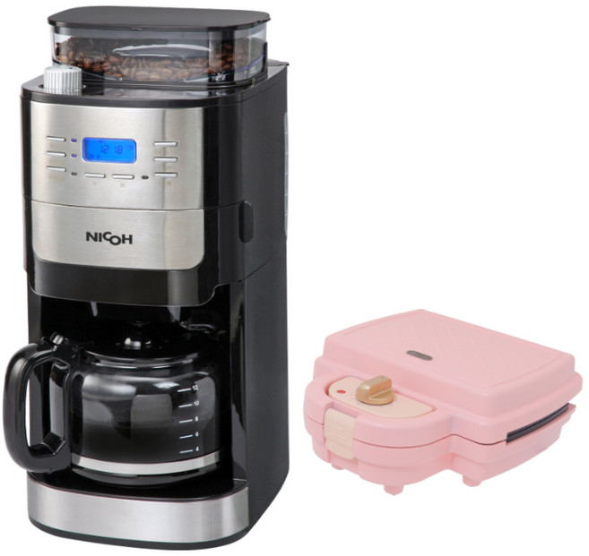 NiCOH 美式自動咖啡機搭配 Maxcelia 鬆餅雙盤點心機, 黑色, NK-C012_MX0175