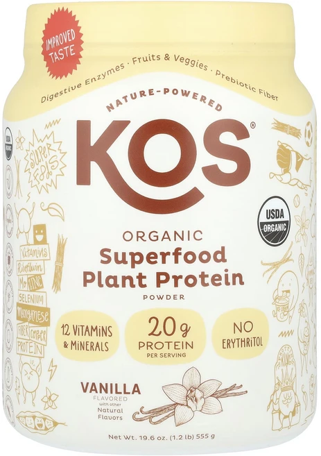 KOS 유기농 슈퍼푸드 식물성 단백질 분말 바닐라 555g (1.2 lb), KOS유기농슈퍼푸드식물성단백질분말바닐라555g12lb, 1개 - 쿠팡