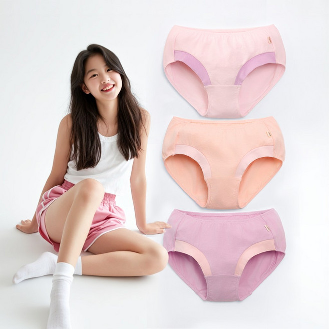 샤랄라 여아용 삼각팬티 국산 면 주니어 속옷 3종 세트