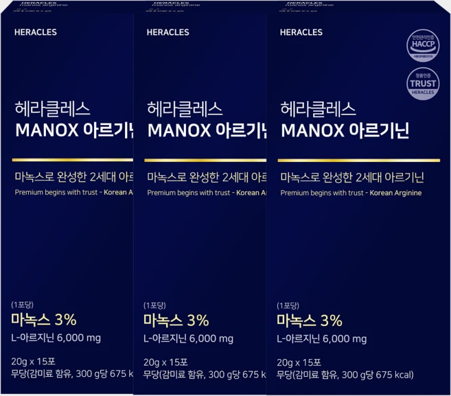 헤라클레스 마녹스 아르기닌 1박스 15포, 300g, 4개 - 쿠팡