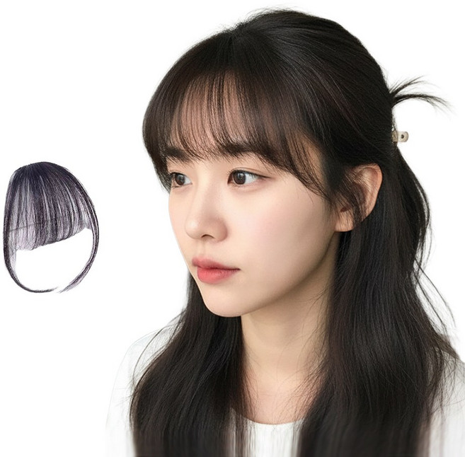 오드뷰티 시스루뱅가발 사이드 있는 일자 앞머리, 1개, 블랙