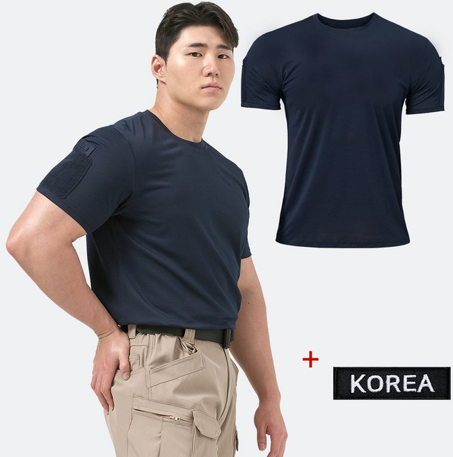 아머 전술 반팔 라운드 티셔츠 + 코리아 패치 - 밀리터리 군용 경호 가드 보안 스태프 안전 코리아 택티컬