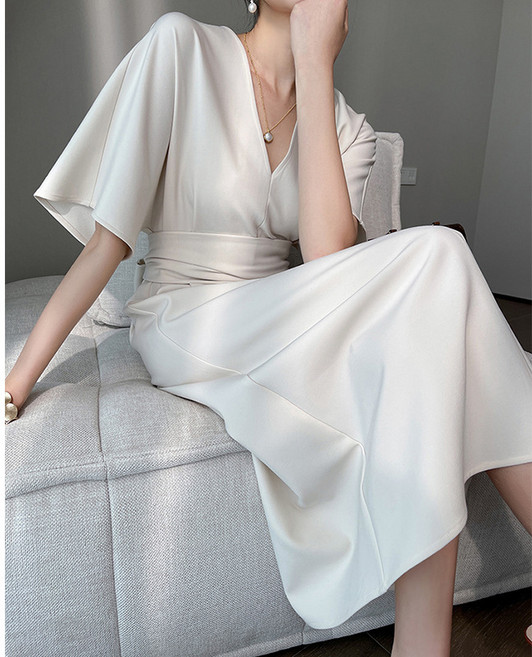 [간절기 특별할인] 쥬엔리치 여자 여름 원피스 고퀄리티 고급 원단 하객룩 v넥 JR18