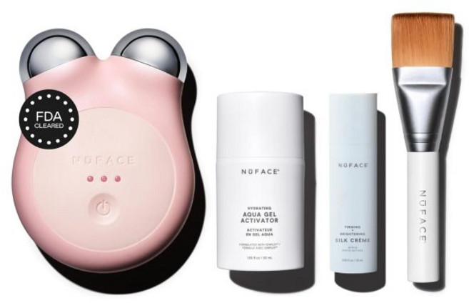 NuFACE 뉴페이스 MINI 마이크로커런트 페이셜 디바이스 키트 FDA 승인 얼굴 윤곽 개선 피부 탄력 강화 기기 리프팅 토닝 효과 젤 액티베이터 실크 크림 샌디 로즈 248, Sandy Rose
