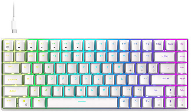 【Foxxray】曜影 FXR-HKM-S93 84鍵 60% 鍵盤 RGB 熱插拔 青軸機械鍵盤 附拔鍵器/軸器, 白, FXR-HKM-S93-W, 青軸