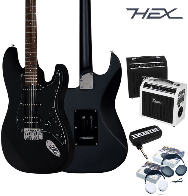 헥스 일렉기타 E70 S/BK 무광 블랙 일렉앰프 헤드폰 헤드폰앰프 패키지 풀구성품, 화이트, 화이트, 1개