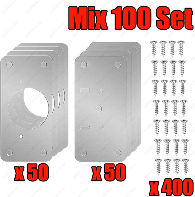 2-100 세트 캐비닛 힌지 수리 플레이트 키트 스테인레스 스틸 도어 장착 마운트 도구, [11] Mix-100Sets