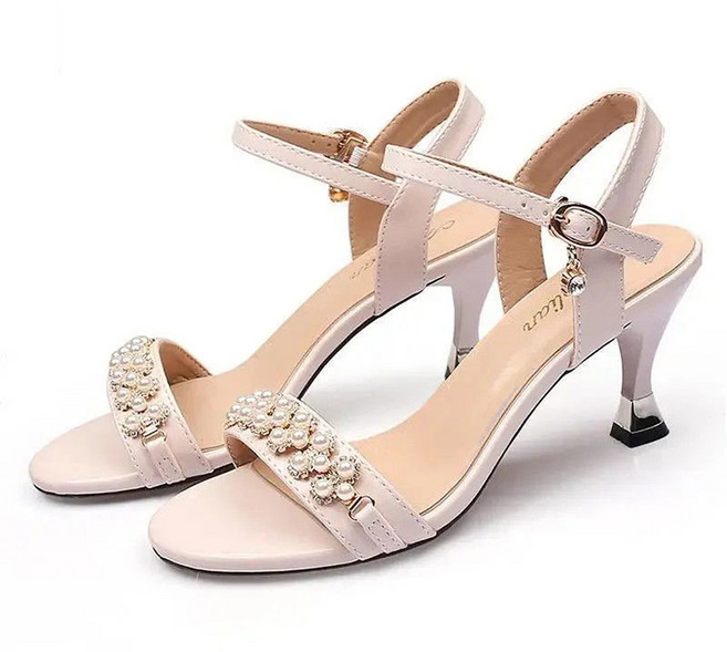 셀럽당 하이힐 샌들 여 여름 비즈 스틸레토 일자 버클 여화