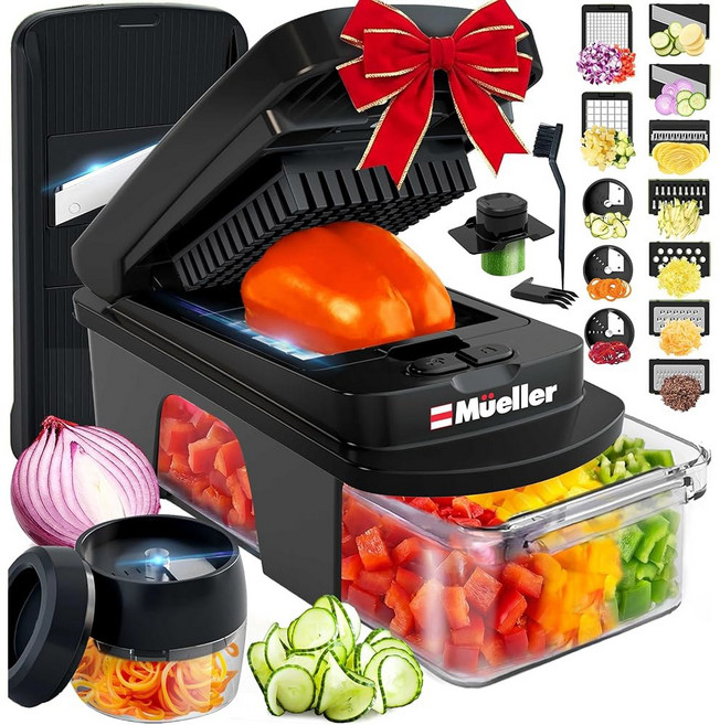 뮬러 프로 시리즈 올인원 주방용 블레이드 만돌린 슬라이서 12개 초퍼 야채 및 스파이럴라이저 커터 다이서 강판 용기 주방 가젯 세트 화이트 샌드 / 그레이, 12 Blade, 6 White Sand/Gray, 1개