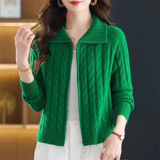 TKX 여성 집업 가디건 고급스러운 니트 따뜻한 캐시미어 소재 긴소매 가을 겨울 필수 아이템 KD97