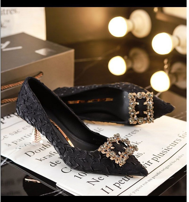 COSYEVNO 여성용 큐빅 장식 자수 패턴 뾰족코 미들 힐 구두 굽높이 3cm BCXggx-6