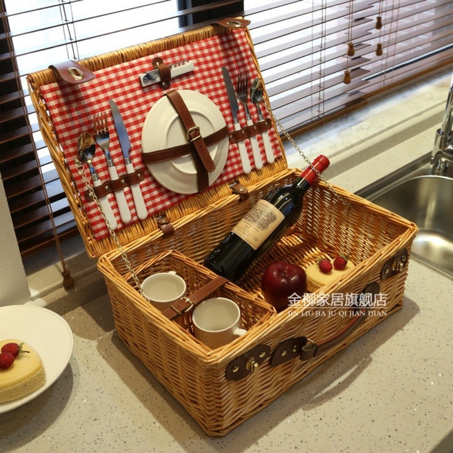 노브랜드 야외 피크닉 바구니 캠핑 소풍 라탄 나들이가방, 버드나무(식기 포함), 1개