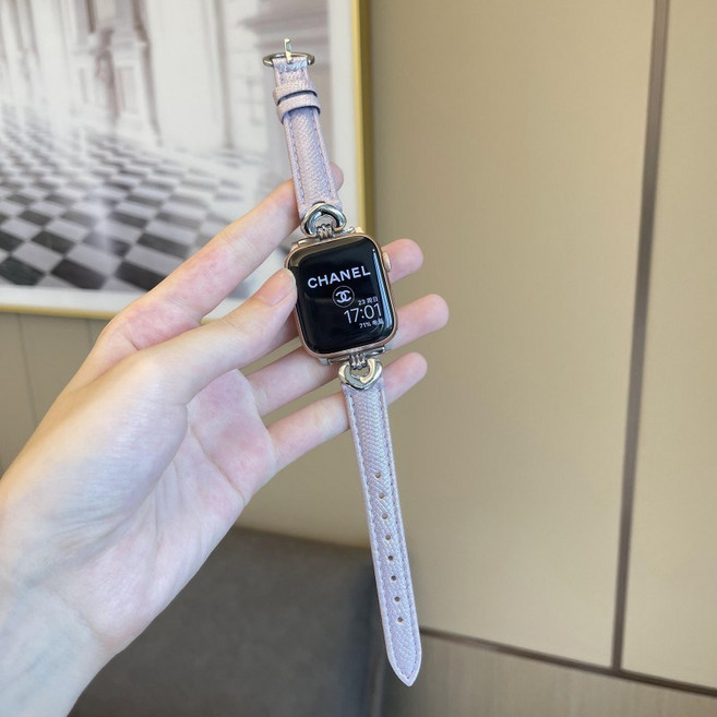 真皮女士錶帶 適用於 Apple Watch 心形小馬蹄扣-紫水晶-銀扣, 心形小馬蹄扣-紫水晶-銀扣,38/40/41（10/11代42mm）, 1個