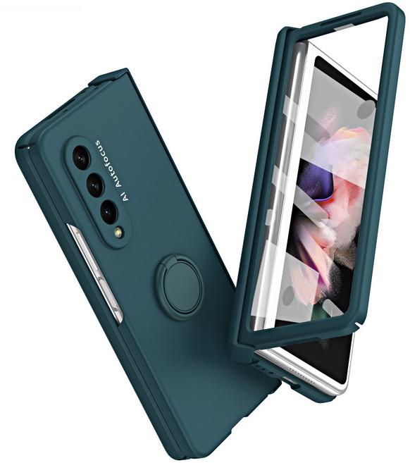 HODON 갤럭시 Z 폴드6 폴드5 폴드4 폴드3 샌드컬러/투명 360도 힌지보호 풀커버 with 스마트 링 차량용 마그네틱 거치 전면 강화유리 필름 무광 하드 케이스