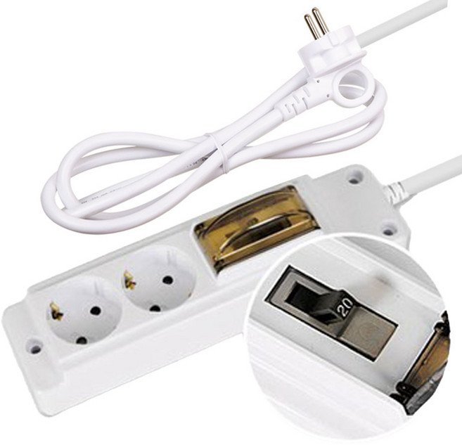 현대일렉트릭 4000W 고용량멀티탭 안전콘센트 배선차단 2구, 5m, 화이트, 1개