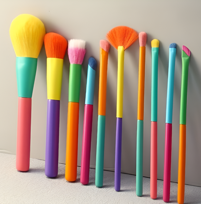 초경량 컬러풀 브러쉬 파우더 아이섀도우 블러셔 눈썹 립 전용 하이 퀄리티 파우치형 레인보우 브러쉬 세트, 10개, 레인보우 브러쉬 파우치형