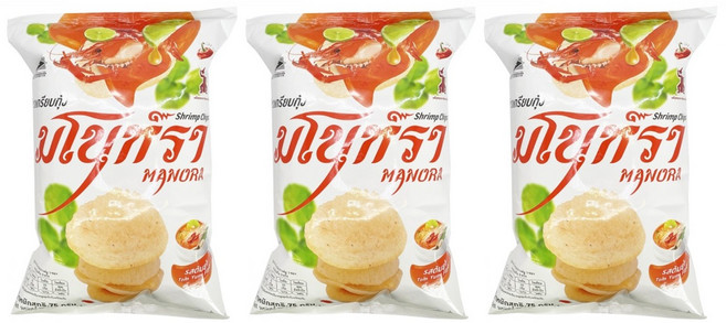 마노라 프라이드 쉬림프칩 똠냠_Manora Fried Shrimp Chips Tom Yam_동남아 태국 고급 새우 칩 과자 스낵_태국 똠양꿍맛 새우칩, 1개, 75g