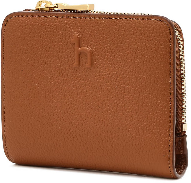 헤지스 여성 브라운 천연 소가죽 로고 컴팩트 2단 반지갑