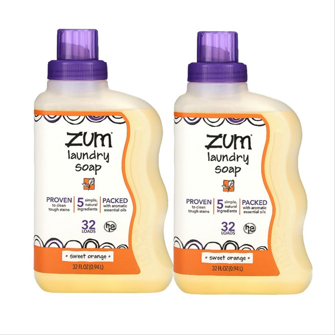ZUM 줌클린 아로마테라피 세탁비누 스위트오렌지 아로마 에센셜오일 세탁세제 0.94L X 2통