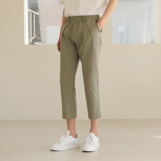 플레이즈 남성용 허리밴딩 핀턱 9부 팬츠