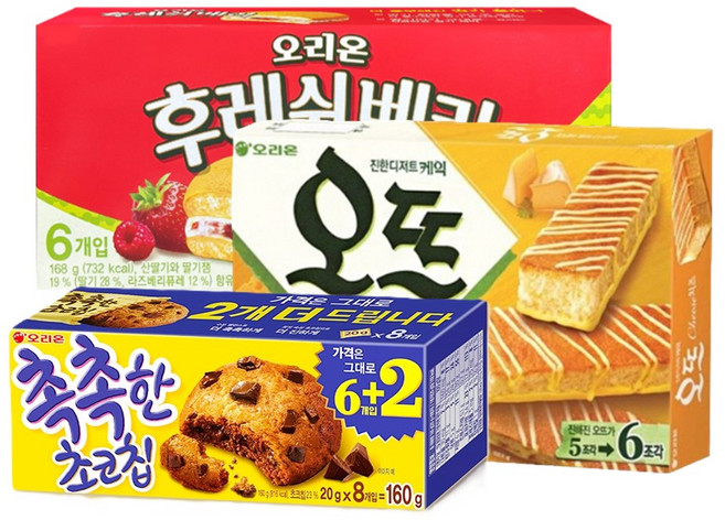 오리온 3종세트, 1세트, 후레쉬베리6P+오뜨치즈6P+촉촉한초코칩8P