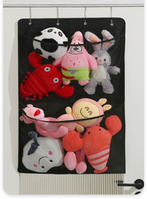 문걸이 인형 정리함 메쉬 보관함 그물 수납함 2칸 4칸, 1개, 블랙