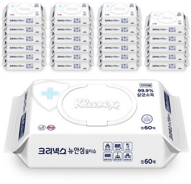 뉴안심 살균 손소독 물티슈 소독티슈 캡 60매 24팩, 24개