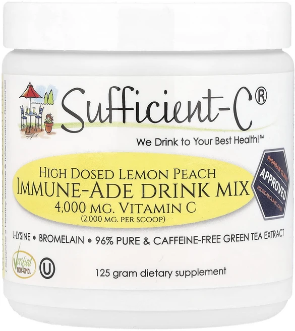 Sufficient C 고용량 면역에이드 드링크 믹스 레몬 복숭아 4000mg 125g, SufficientC고용량면역에이드드링크믹스레몬복숭아4, 1개 - 쿠팡