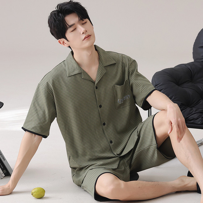 남성용 여름 모달 잠옷 세트 반팔+반바지 홈웨어 실내복