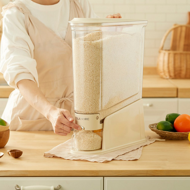 폴라도레 원터치 쌀통 밀폐 쌀보관통 6kg 11kg, 1개, 1번 - 아이보리