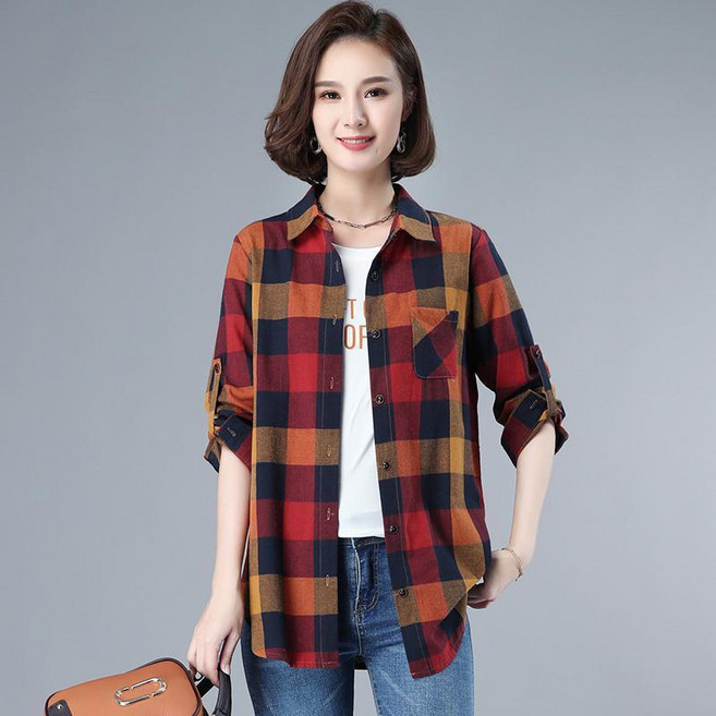 DUOMIHAN체크 긴팔 빅사이즈 오버핏 셔츠