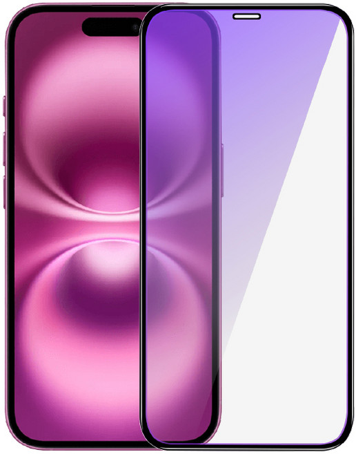 金士曼 紫光滿版螢幕保護貼 iPhone 16 15 14 Plus Pro Max 適用 畫面舒適清晰 全面防護, 1個