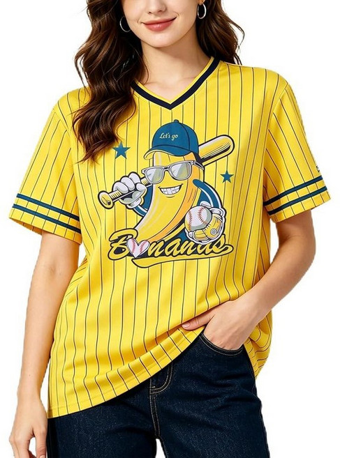 Yellow Stripe Jersey Shirts for Women Baseball Player T-Shirt Game Day Fan Graphic Baseball Shirt
