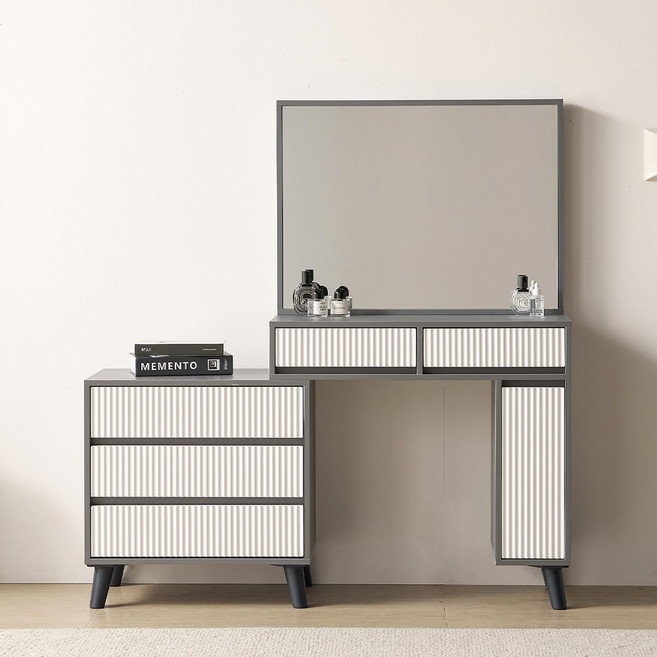 퍼니하우스 헤라2 템바보드 확장형 와이드 서랍형 수납 콘솔 화장대 일반화장대 안방, 그레이화이트