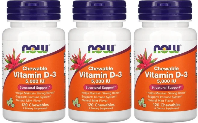 [2+1] Now Foods 나우푸드 츄어블 비타민D3 5000IU 120정 콜레칼시페롤 라놀린 약들약 고약사 3개, 1개, 기본 - 쿠팡