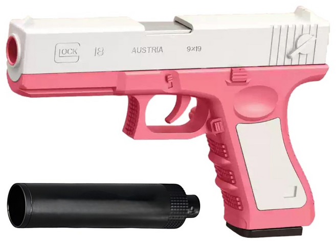 UB 글록 19 소음기 탄피 배출 너프건, 1개, 화이트 핑크